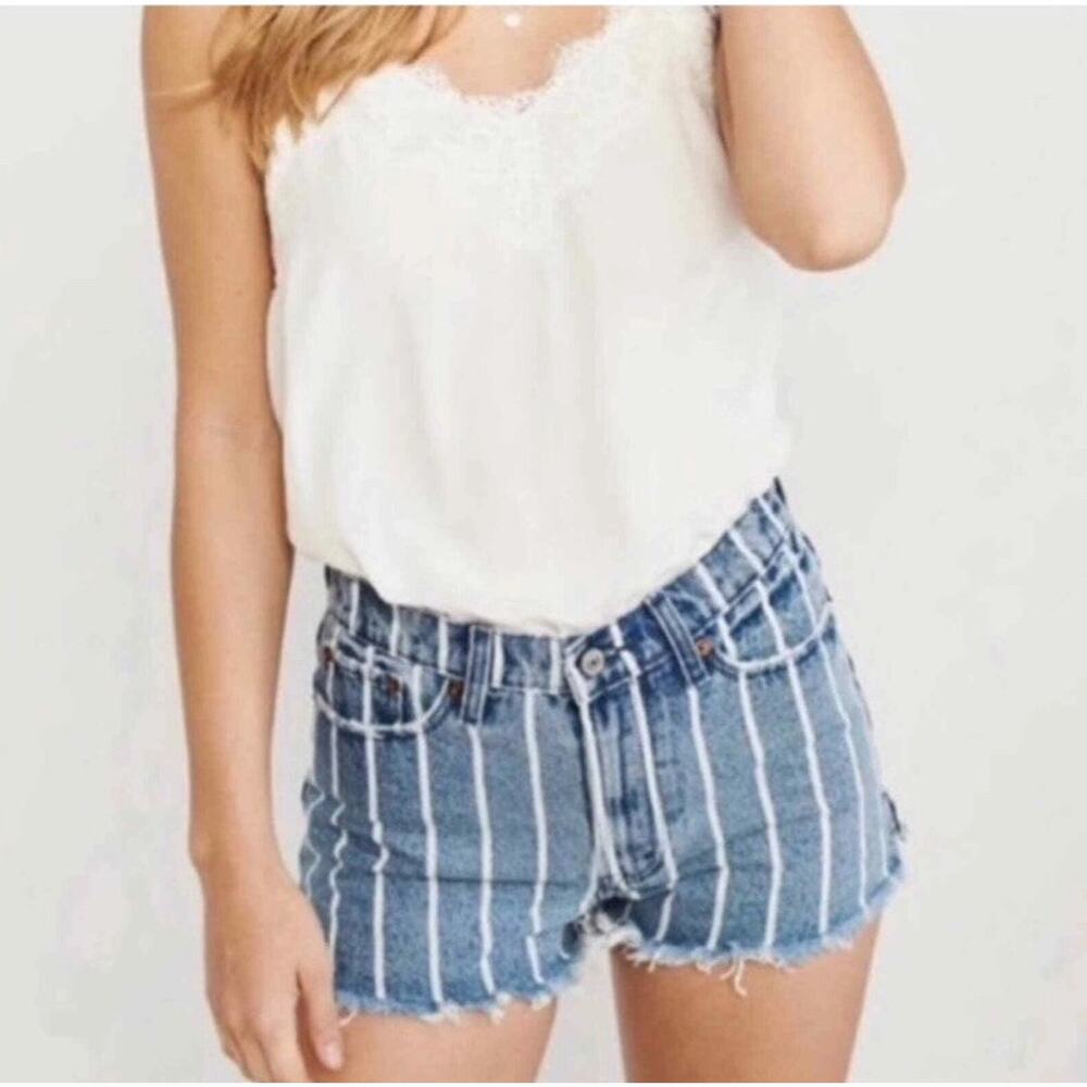 Abercrombie & Fitch Annie High Rise Striped Denim Shorts Jean Size 8 29”